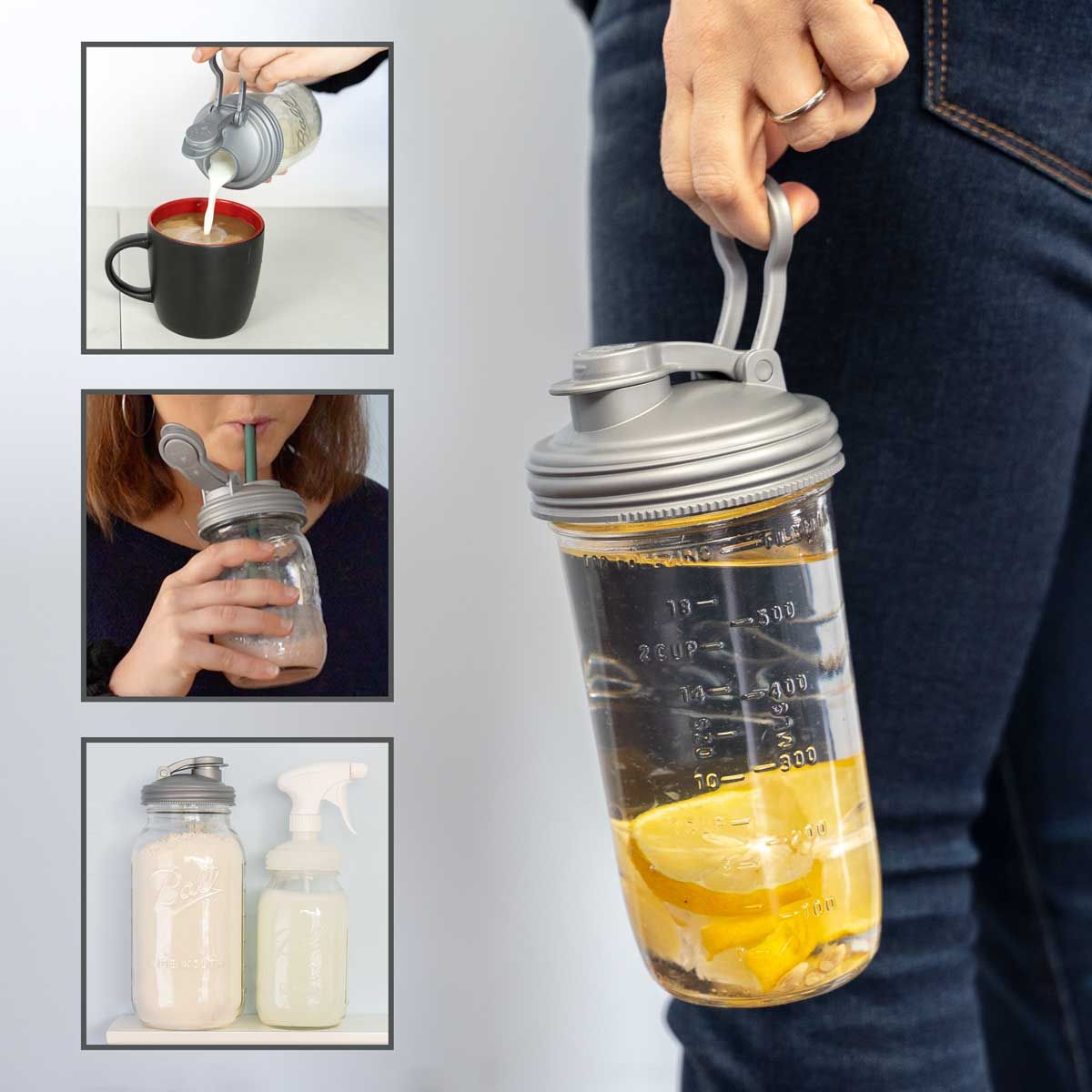 ReCap Mason Jar pour spout lid with easy-pour design and secure fit, ideal for dispensing liquids from mason jars.