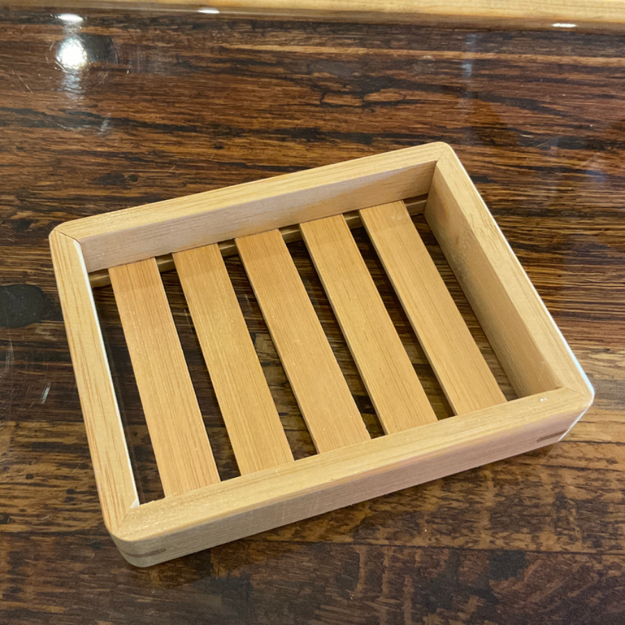 Large bamboo soap dish from OTB Refills with a sturdy block design, ideal for holding soap in the bathroom or kitchen.