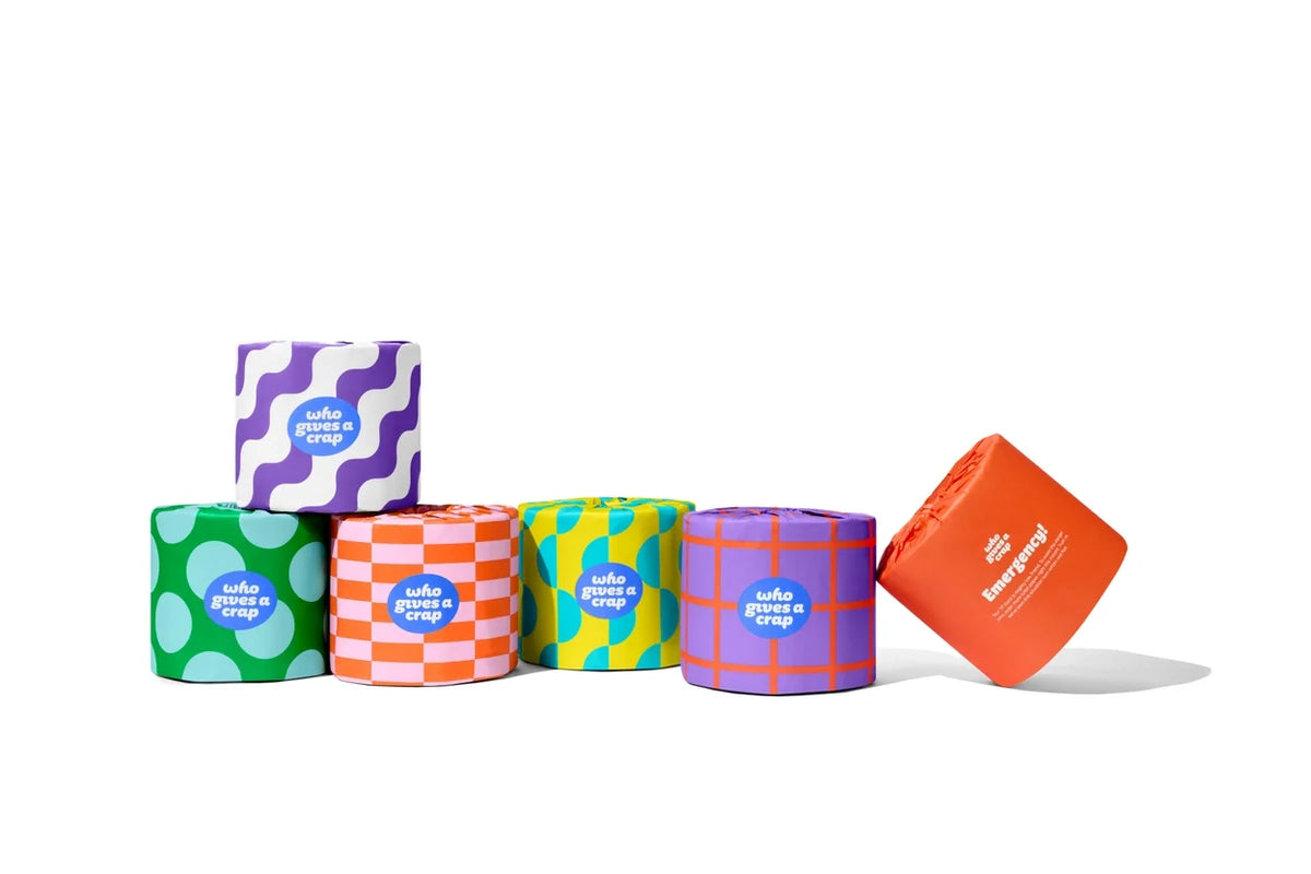Recycled toilet paper roll from Who Gives a Crap with 385 sheets, eco-friendly and made from sustainable materials.