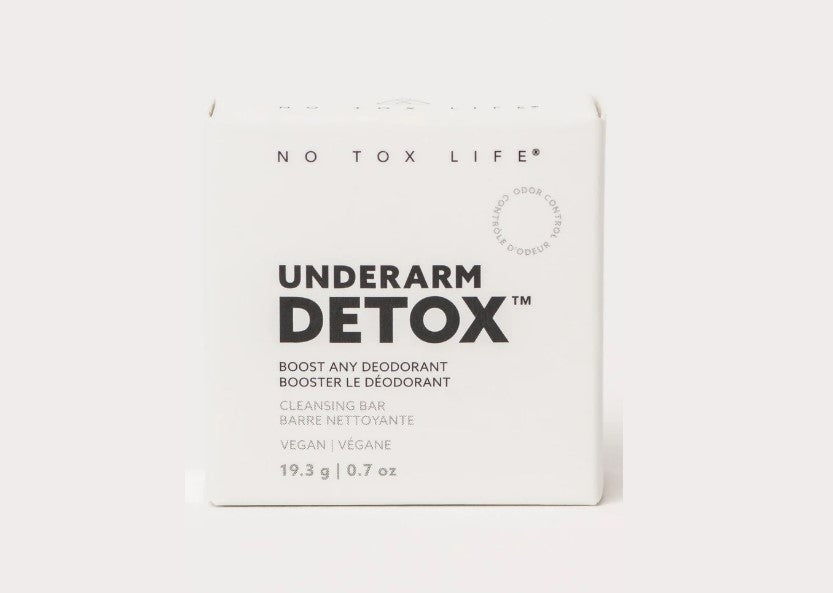 No Tox Life Petite Underarm Detox Bar showing a soap bar with natural ingredients for underarm detoxification.