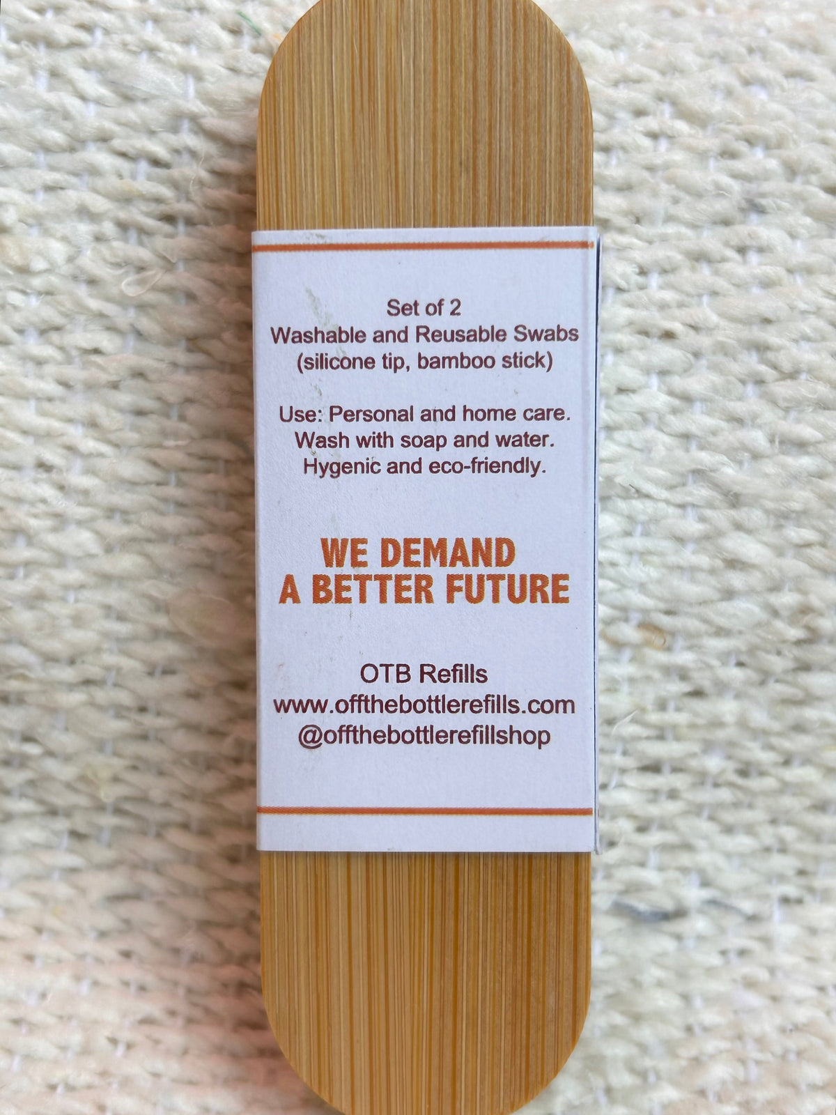 Reusable Q-Tip Swabs from OTB Refills in a 2-pack, showing eco-friendly cotton swabs with reusable sticks.