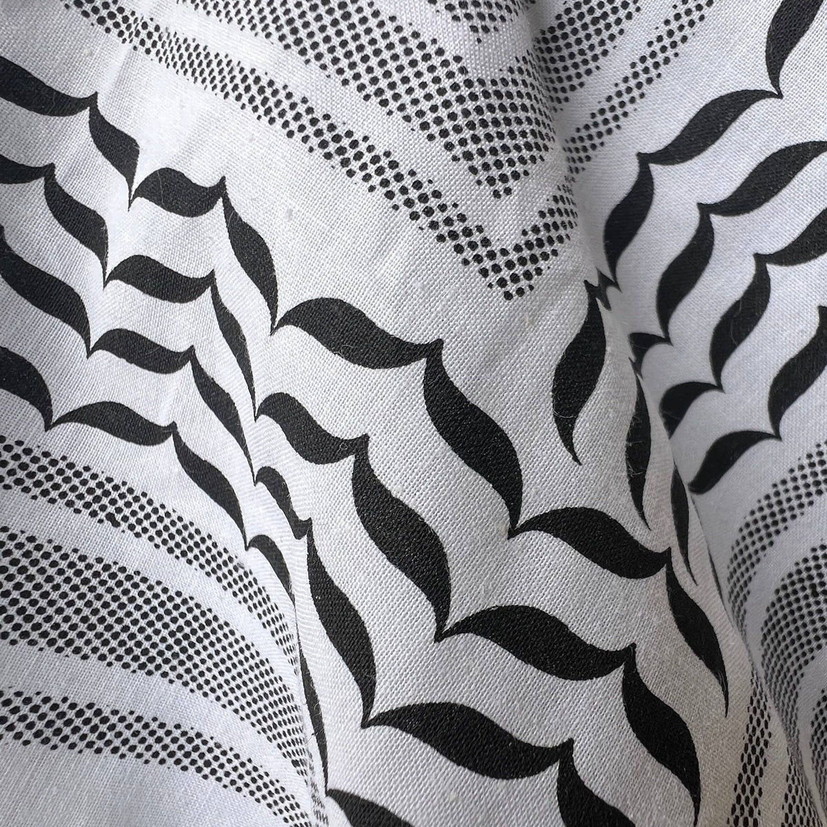 Stitch4pali 100% cotton keffiyeh bandana with traditional black and white geometric pattern, displayed flat for styling or wear.