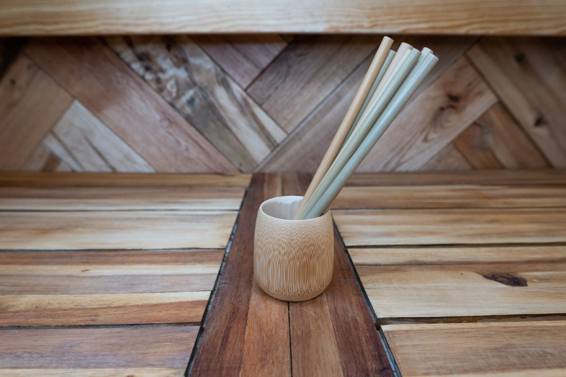 Reusable bamboo straw from OTB Refills, eco-friendly and natural with smooth finish, suitable for beverages and sustainable drinking.