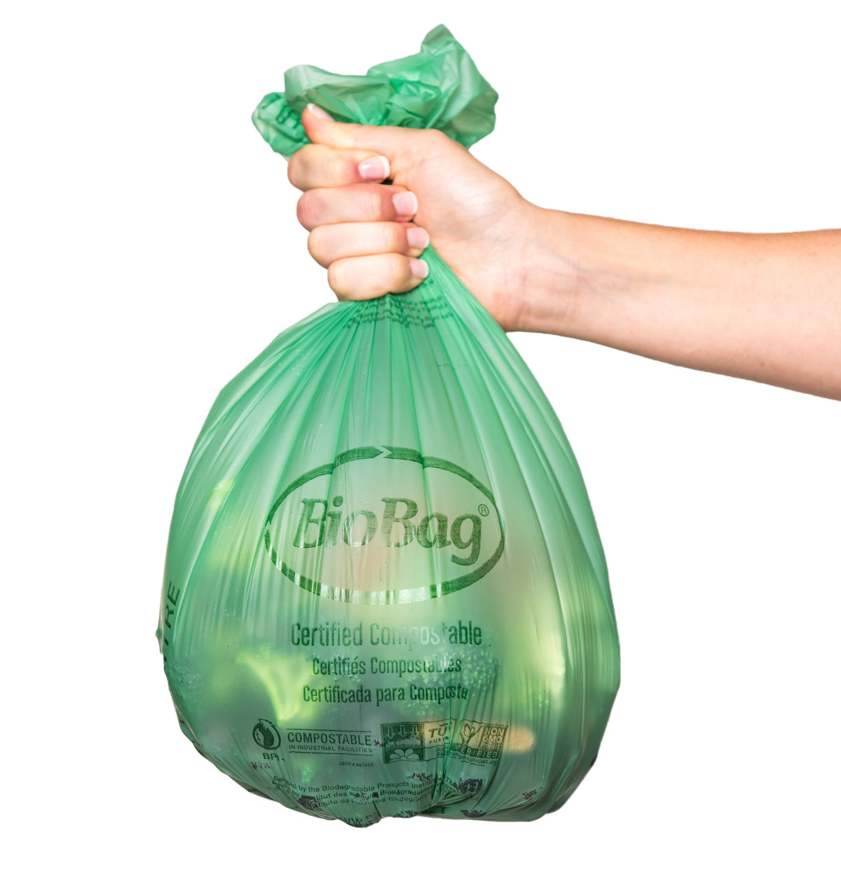 BioBag compostable 3-gallon food scrap bags in a box of 48, eco-friendly waste bags for food disposal.
