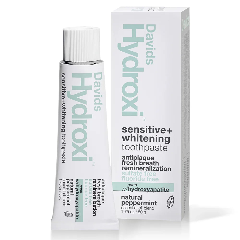 David’s Natural Toothpaste in a travel-sized box, designed for sensitive teeth, with a clean, fresh-looking packaging.