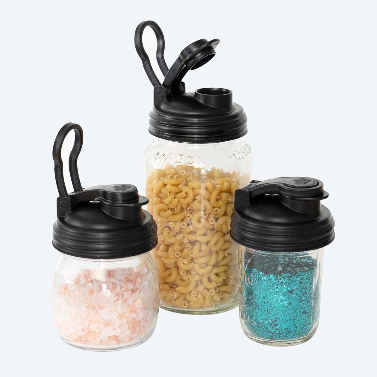 ReCap Mason Jar pour spout lid with a metal spout for easy pouring on a glass jar.