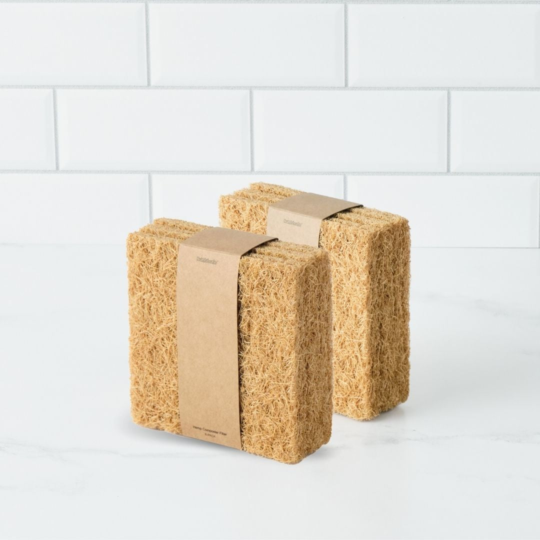 Six compostable hemp filters from Bamboozle, designed for eco-friendly filtration, shown in a clear image.