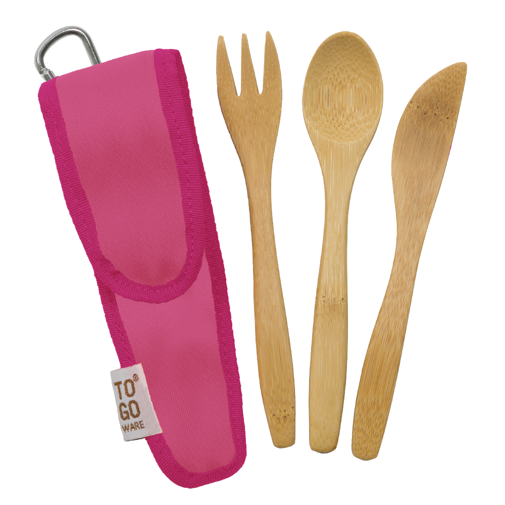 Kids bamboo utensil set from To-Go Ware with colorful spoons and forks, perfect for lunchboxes and on-the-go meals.