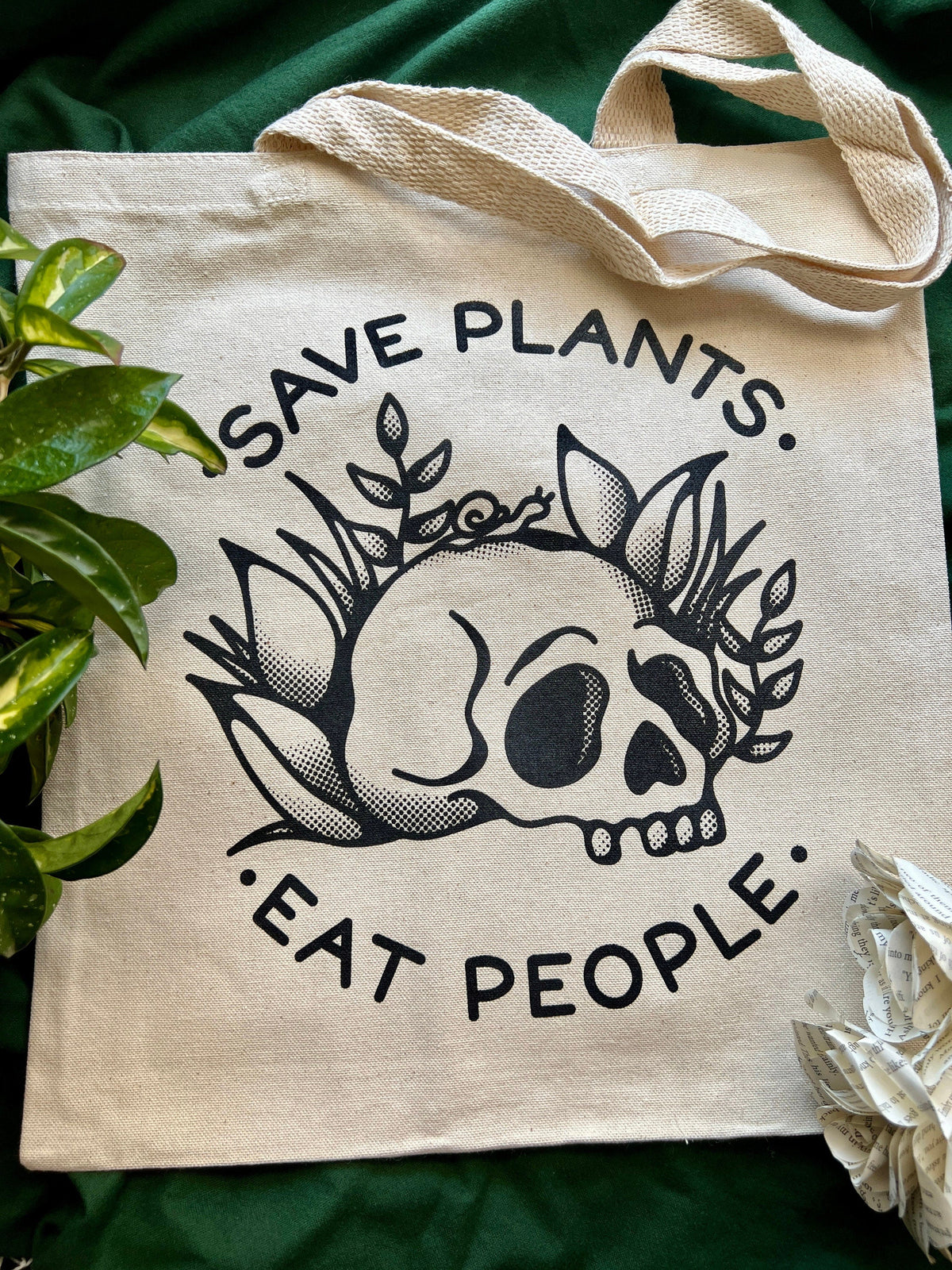 Mourning Breath Tote Bag from Mourning Breath Shoppe, black fabric with white text design, durable handles for everyday use.