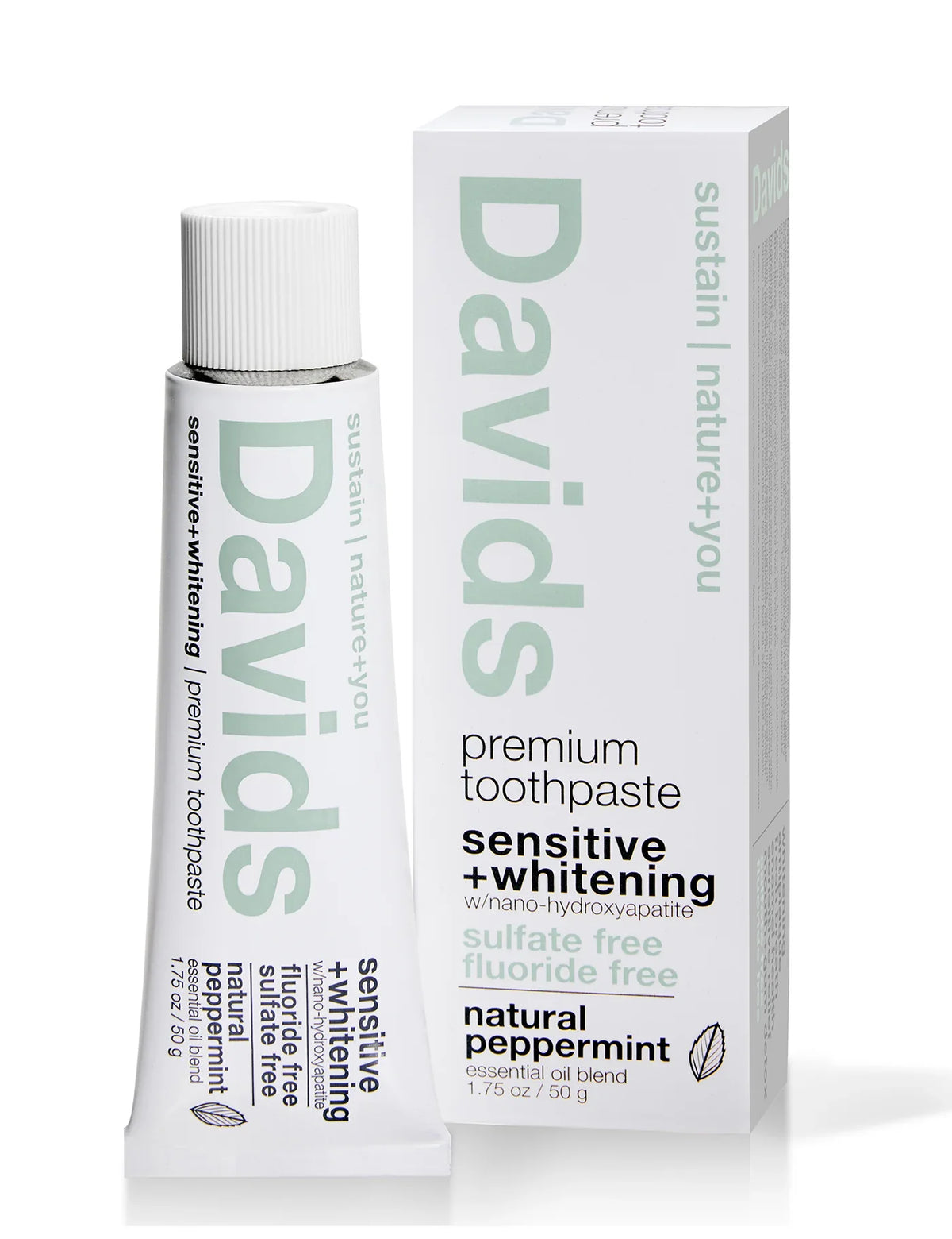David’s Natural Toothpaste in a tube with a clean, white label, showcasing the travel-sized packaging and fresh toothpaste appearance.