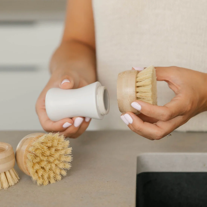 Three Nellie's Forever Brush replacement heads for eco-friendly cleaning, featuring soft bristles and durable design.