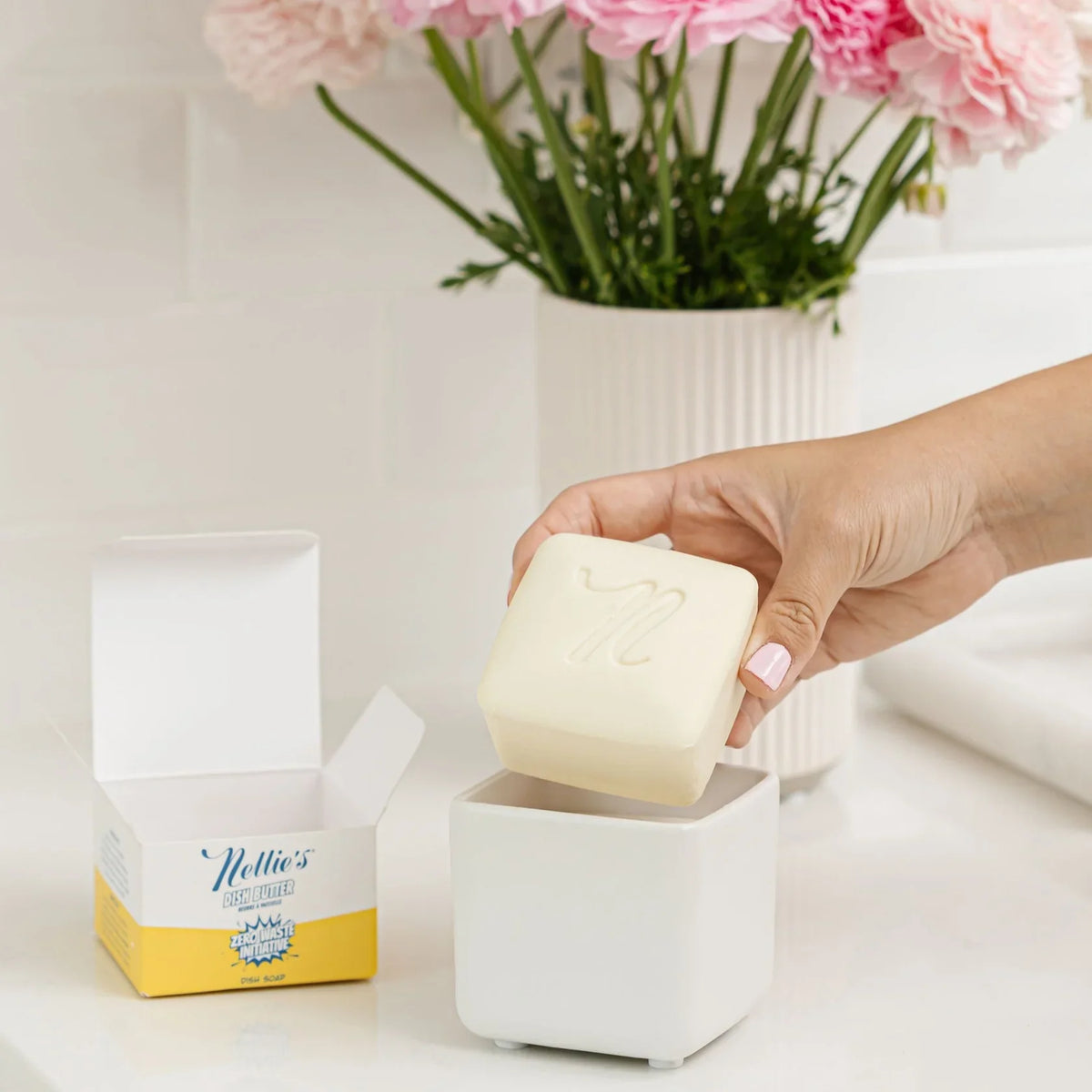Nellie's Dish Butter Refill container with cleaning product label, designed for eco-friendly dishwashing by Nellie's.