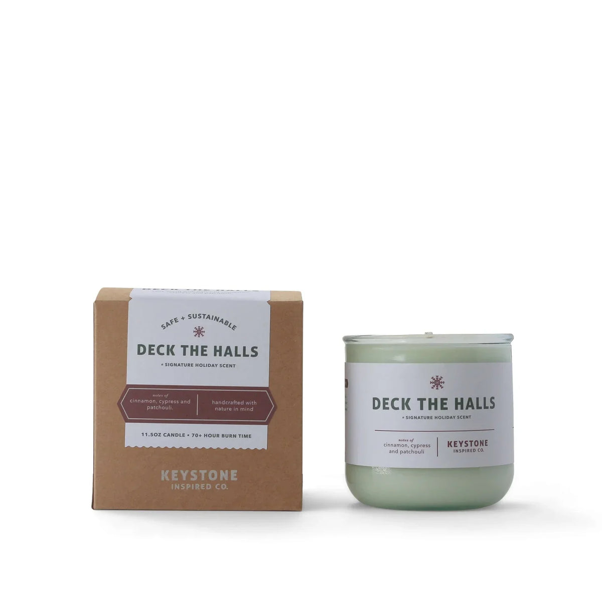 11.5 oz Keystone Inspired soy candle in a clear glass jar, showcasing a cozy, aromatic candle with a wooden wick.