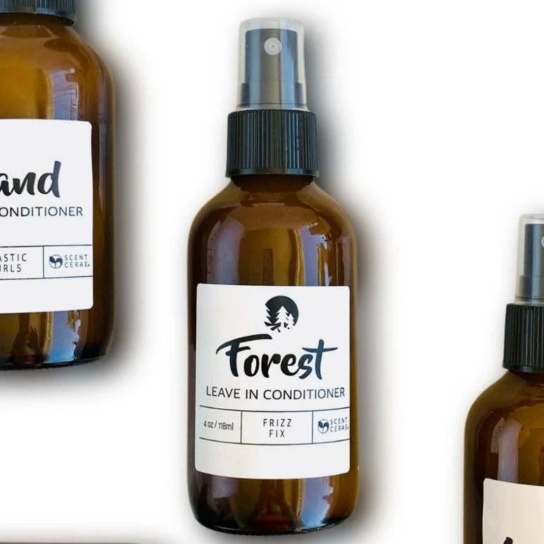 ScentCerae Leave-In Conditioner in 4oz glass bottle, showing the product with a clear label and a sleek, minimalist design.