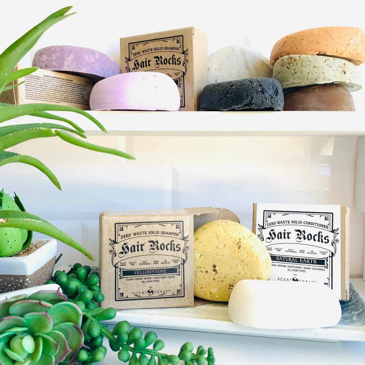 ScentCerae Hair Rocks natural shampoo bar with a textured, earthy appearance, designed for eco-friendly hair cleansing.