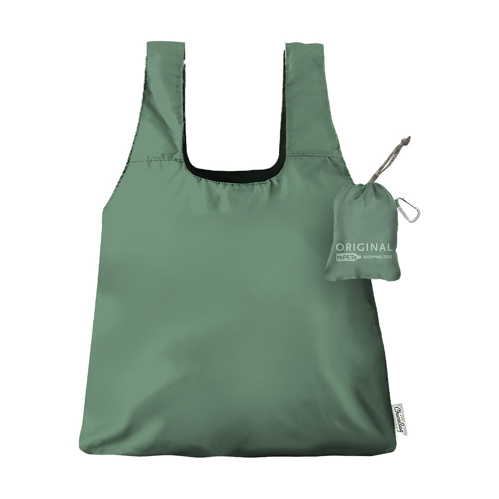 ChicoBag Original RePETe tote bag in black with handles, made from recycled materials, shown with open top and spacious interior.