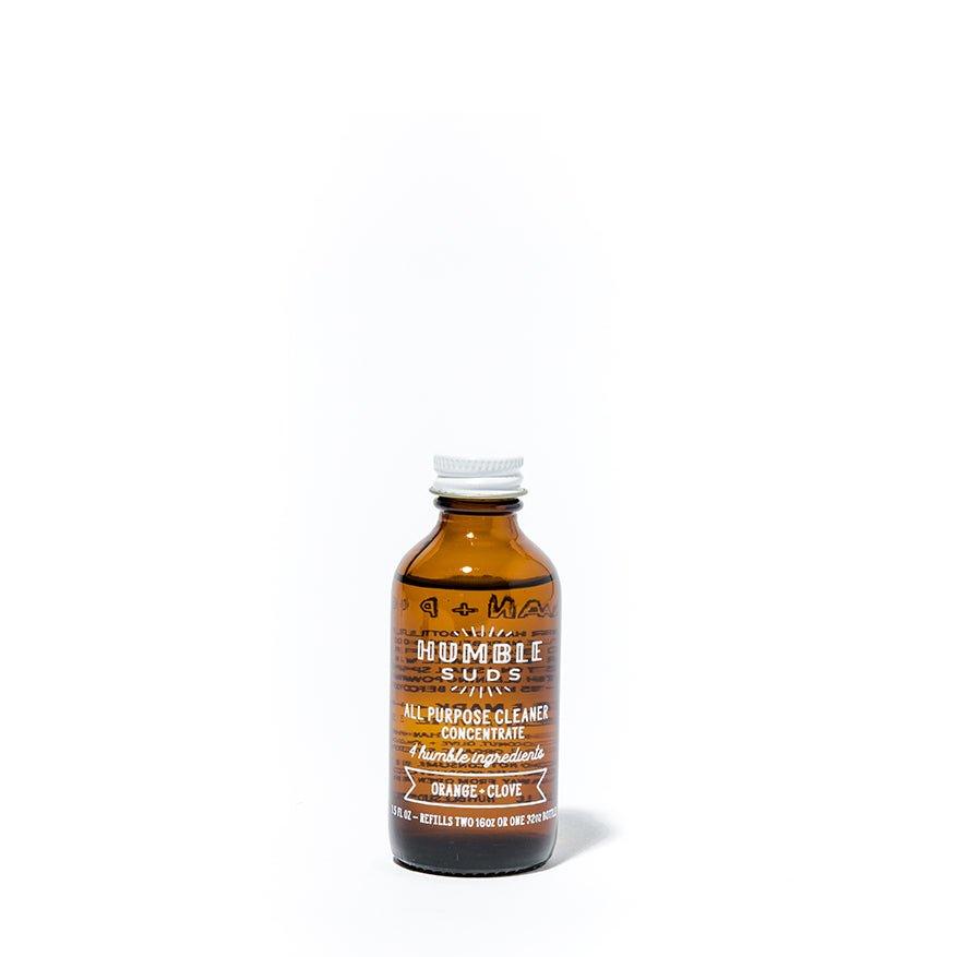 Humble Suds Cleaning Concentrate 2oz refill bottle with label, compact and designed for eco-friendly cleaning solutions.