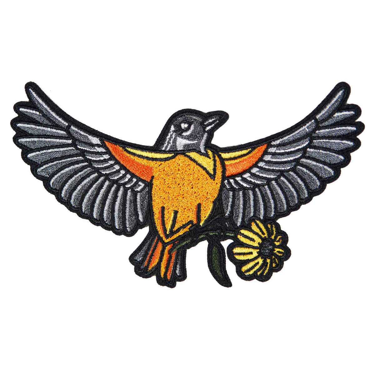 Stuntin’ Goods patches featuring bold, colorful embroidered designs on a white fabric background.