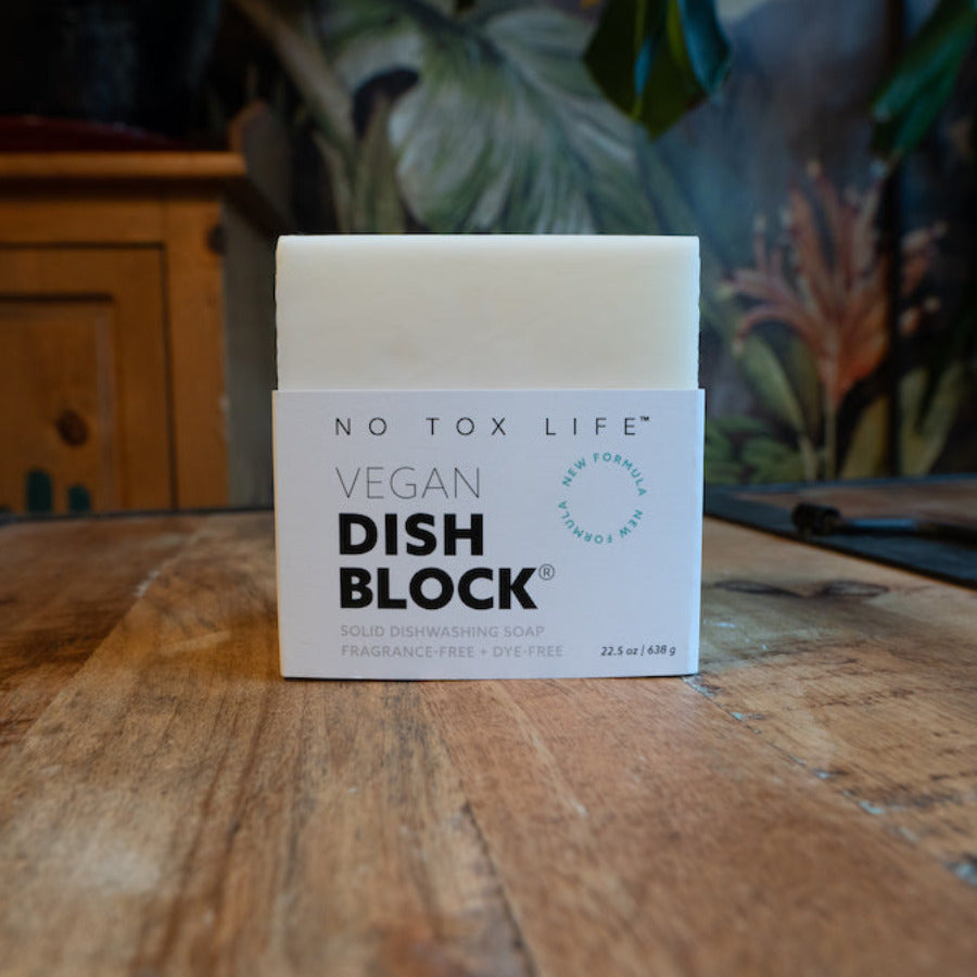 No Tox Life vegan dish block soap, large 22.5 oz bar, showing the rectangular, natural soap with a smooth surface.