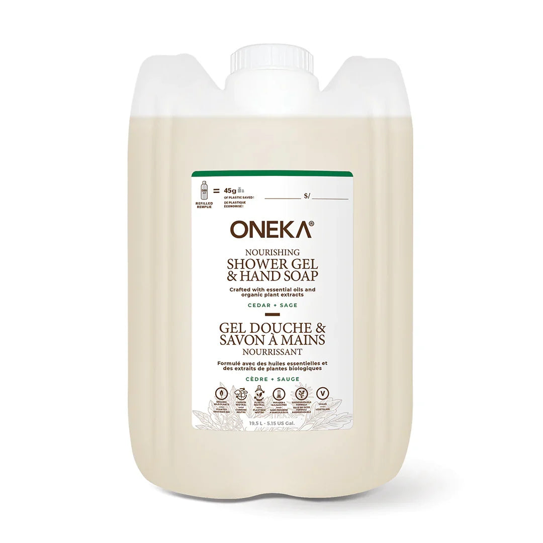 OCSH Hand and Body Wash Cedar Sage refill by Oneka, featuring natural packaging with a refill pouch, ideal for eco-friendly skincare.