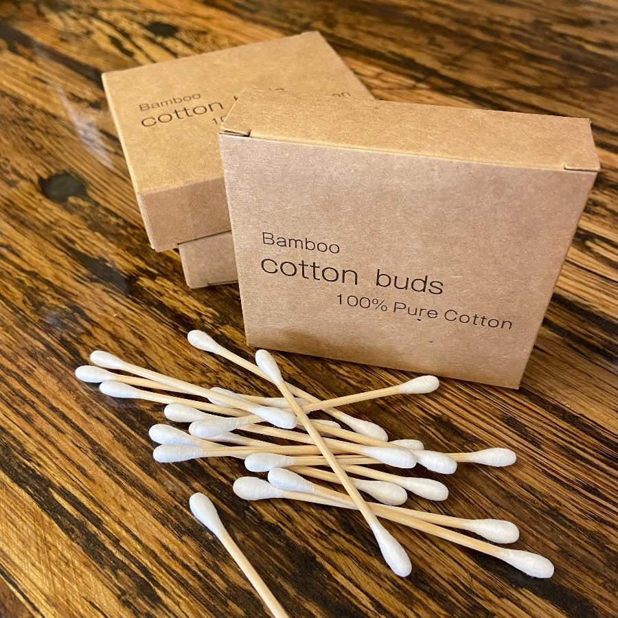 Bamboo and cotton Q-tip swabs by OTB Refills with biodegradable bamboo sticks and white cotton tips for gentle cleaning.