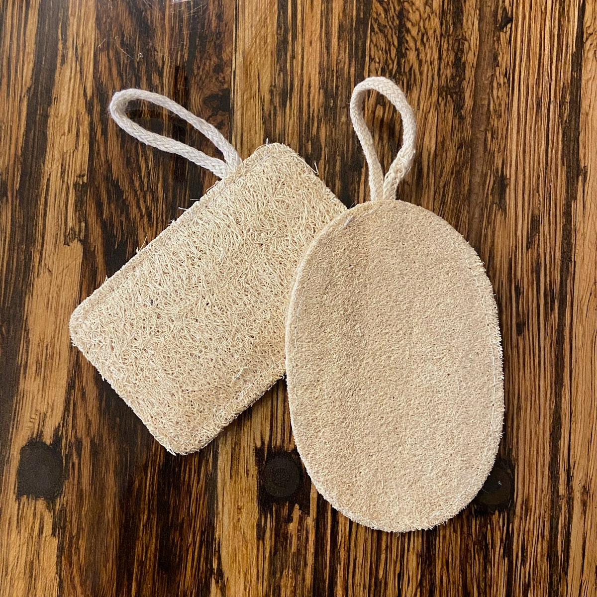 Natural loofah scrubber sponge pads from OTB Refills, showing textured, eco-friendly exfoliating sponges for kitchen and bath use.