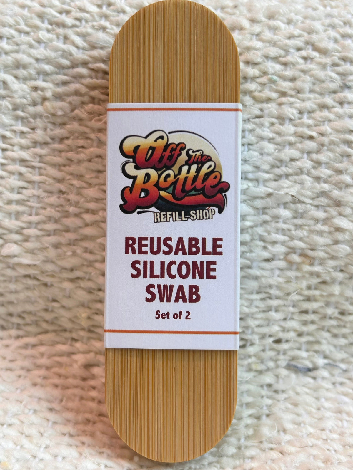 Reusable Q-Tip Swabs from OTB Refills, 2-pack, showing eco-friendly cotton swabs with reusable bamboo sticks on a white background.